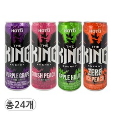 핫식스 더킹 퍼플그레이프 & 크러쉬피치 & 애플 & 아이스피치 제로 4가지맛 혼합 에너지드링크, 24개입, 355ml