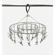 304不鏽鋼雙圓曬襪架 不銹鋼收納架, 1個, 吊衣架30夾, 不鏽鋼色