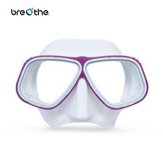 breathe 潛水面鏡，舒適貼合，低容積設計，鋼化玻璃鏡片，多色可選, 白紫