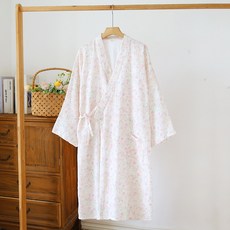 全棉紗布浴袍女士春夏季薄款睡袍日系甜美睡衣繫帶中長款浴衣