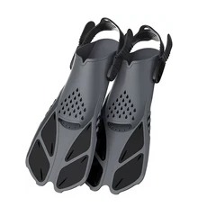 스노클 핀 조절식 버클 수영 오리발 짧은 실리콘 스쿠버 다이빙 오픈 힐 여행 사이즈 성인, 02 ML-XL, 01 Black