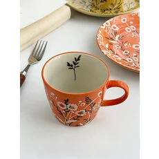 안물리 우아한 레트로 플로럴 세라믹 식기세트 뛰어난 장인정신의 수프 그릇 접시 원형 다용도, 02 오렌지 플라워 머그컵