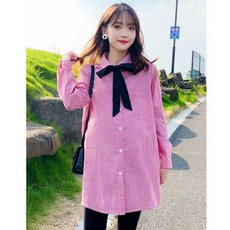 BABYSHARE 領結可拆條紋長袖哺乳襯衫 孕哺兩穿