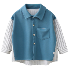 萱寶媽咪baby童裝館 韓版兒童假兩件長袖襯衫 學院風POLO衫 中大童上衣