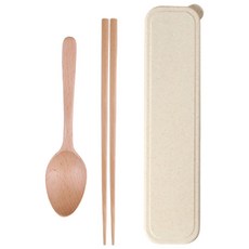木製湯匙筷子盒, 原木色尖勺筷子組, 1套
