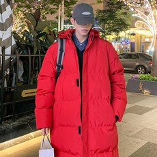 純色中長款連帽羽絨棉服 男女款保暖外套 潮牌運動大衣 加厚過膝情侶款加長版棉衣