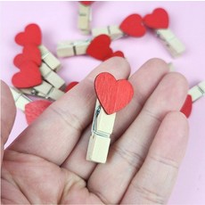 파티 장식 레드 하트 나무 집게 50개 세트 사진 가랜드 메모 고정