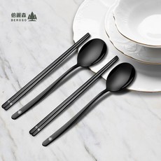 Beroso倍麗森 316不鏽鋼 韓式扁筷湯匙餐具組 2色可選, 質感黑, 詳見包裝, 詳見包裝