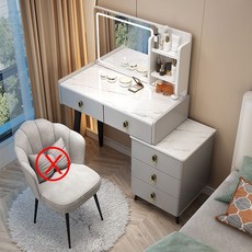 歐式化妝台 南投出貨 化妝桌 梳妝台 化妝臺 北歐實木收納櫃, 雪山白淺灰+邊櫃+LED燈,80cm