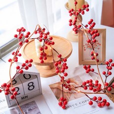 聖誕裝飾燈 松果松針燈串燈條 電池燈USB燈 節日佈置店舖櫥窗場景佈置 聖誕樹掛件 聖誕燈耶誕節裝飾, 發財果紅果燈串電池款, 1個