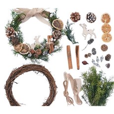 DIY植物花環材料包，聖誕節慶裝飾，手作藤圈花材組，創意花藝材料包, I圓花環(附膠條)KA10