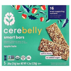 Cerebelly Smart Bars 유기농 유아용 바 사과 케일 바 5개 각 24g (0.84oz) Cerebelly (세레벨리)