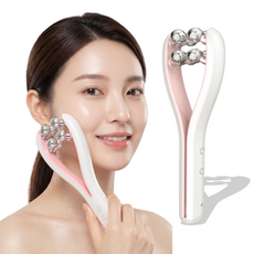 GURAN EMS 페이스롤러 디바이스 마사지기 고주파 브이라인 얼굴 마사지기, 화이트, LH-1003