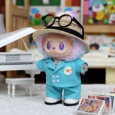 라부부 팝마트 인형옷 새 옷 전용 블라인드 박스 1 2 및 3 세대 Labubu 의류 접착제 펜던트 인형 마카롱, 블루 슈트 세트+밀집모자+안경+신발 세트