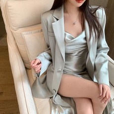 緞面吊帶連衣裙夏季新款開叉中長裙高級感氣質性感修身, 銀色吊帶裙,XL（60公斤内）