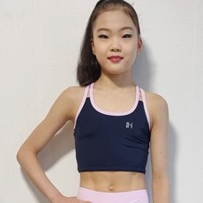 한디자인 리듬체조 컬러바이어스 크롭탑 (네이비+연핑크)