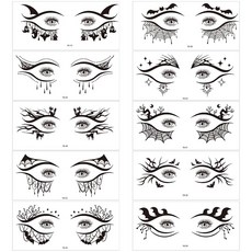 할로윈 아이섀도 임시 타투 스티커 10장 거미줄 해골 박쥐 아이라이너 스티커 메이크업 데칼 여성용 여아용 가장 무도회 파티 184498, 할로윈 아이섀도 임시 타투 스티커 10장, 거미줄 해골