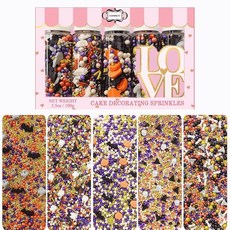 Confect Pumpkin Witchcraft Sprinkles - 오렌지 화이트 퍼플 블랙 & 그린 펄이 있는 부 박쥐 마녀 모자 뼈 및 호박의 식용 믹스 - 케