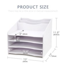 桌面文件架收納架 辦公室用品 A4文件夾 資料夾 文件欄 剪紙收納盒, 文件收納架3層+2格, 1個