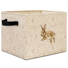 Elefeltclave 핑크 플로럴 버니 아기방 보관함 파스텔 야생화 보태니컬 토끼 접이식 보관 바구니 정리함 어린이 여아 침실 욕실 의류 장난감 책 여아용 장난감 상자