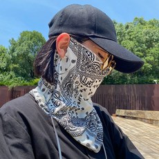 防曬面罩男女冰絲掛耳護頸圍脖夏天遮陽全臉脖套騎行面巾面紗腰果面罩白色【高品質款】均碼, 1個, 均碼