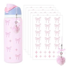 ECLATIS Owala 액세서리용 리본 스티커 핑크 및 별 명품 디자인 간편 방수 물병 액세서리에 적합 316255, Pink