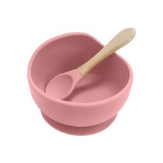 矽膠學吃飯訓練吸盤碗 寶寶輔食碗 嬰兒碗勺套裝 兒童餐盤防摔餐具, 碗勺套裝-深粉色, 1個