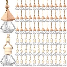 BBTO 100피스 자동차 공기 청정기 디퓨저 나무 캡 포함 빈 아로마테라피 디퓨저 투명 자동차 향수 홀더 펜던트 걸이식 향수병 장식용 별 투명 402487, 투명 다이아몬드