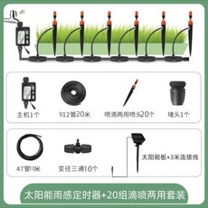 太陽能智能定時澆水器 澆花噴霧噴頭噴淋系統 懶人花園灌溉神器, 1個, 升級太陽能b款雨感20米20個地插噴頭