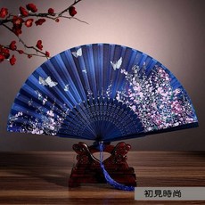 初見 中國風摺扇 古風便攜舞蹈扇 時尚女扇, 1個, 十里桃花粉,扇子