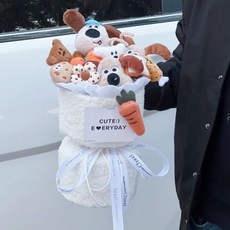 台灣24H 公仔花束 卡通玩偶花束 創意小香風可愛卡通狗毛絨玩偶花束 生日禮物成人禮告白閨蜜情人節, 白色狗狗中號+禮袋, 1個