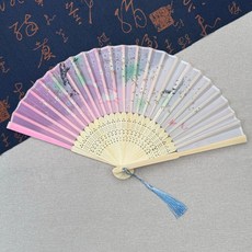 古風折疊扇 夏季漢服女款半手工印染扇子, 50把混搭隨機髮貨