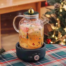 전기 티 워머 스토브 세라믹 캠핑용 레스토랑 식당 1.8L, 라운드 전기 타워머+투명 주전자1.8L-그린