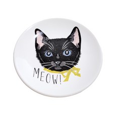 Vintage 復古家 MEOW!MEOW!NEKO 日本製黑貓咪豆皿 豆碟 盤子 (8.8cm/特價), 1個, 白色