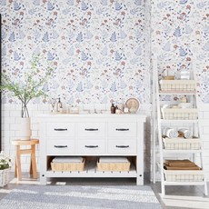 BLUE 블루Leaves핑크꽃벽지벗겨서붙이는식물및꽃접촉용지45x299.7cm17.7x118인치방수자체접착캐비닛비닐랩DIY장식벽종이침실거실용탈착식121202, Blue-red