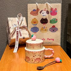 onyou 케이크 머그컵 도자기 선물 감성 귀여운 생일선물 (선물포장 옵션), 1개, 복숭아 (고급 선물 상자 + 선물 가방)