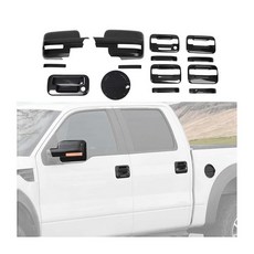 CheroCar 외부 도어 핸들 커버+포드 F150 랩터 2009-2014와 호환되는 테일게이트 커버 8피스 커버 키트 액세서리 230660 8600871905, 블랙 탄소 섬유