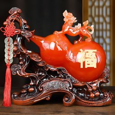 DIU 葫蘆擺件創意家居飾品客廳電視框玄關辦公桌裝飾品樹脂工藝品禮品, 紅色