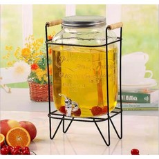 小C三 現貨璃飲料果汁桶 5L/8L 附龍頭鐵架 玻璃冷水桶 泡酒調酒飲料桶, 1個, 5L+不鏽鋼龍頭+鐵架