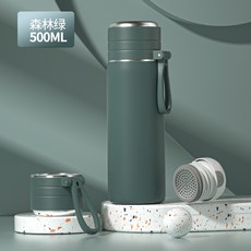 不鏽鋼保溫杯 大容量 茶水分離 男女通用 便攜水壺 戶外辦公 防漏設計 輕量耐用+500ml軍綠色+不鏽鋼真空保溫杯, 1個, 1L, 500ml軍綠色:不鏽鋼真空保溫杯