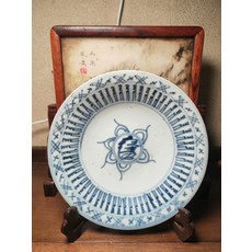 壽字紋盤 青花深沉 三層紋飾 錦地壽字花卉, 如圖所示
