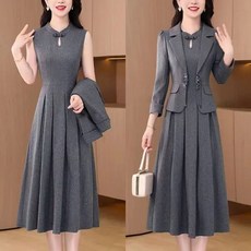 여성 고급 정장자켓 슬림핏 민소매 원피스 플레어스커트 데일리 오버핏 봄가을 정장세트