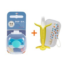 소셜빈 퍼기 TPE 노리개 젖꼭지 + 바나브러쉬 (집게+케이스 포함), 1개, Baby Seal 물범, 1단계(0~6개월)