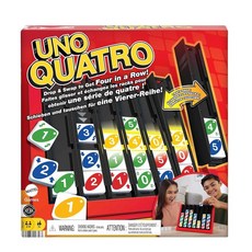 Mattel Games UNO Quatro 게임 컬러 타일 및 플라스틱 그리드 포함 성인 가족 및 파티 만 7세 이상 2~4명의 플레이어, Mattel Games UNO Quatro 게임, 컬러