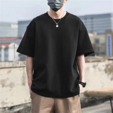 240克純棉男士短袖T恤夏季, S建議70-90斤, 黑色【純色】優質棉