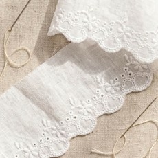 모니크 면레이스 폭5.5cm 1개180cm 2개360cm 화이트 의류장식 리폼 백색 자수 레이스테이프 홈패션 핸드메이드 부자재 면자수 레이스 코튼레이스 의류리폼 DIY 테이프, 1개, 화이트 180cm