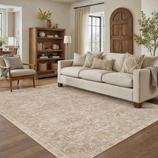 PureCozy 5.1x12.7cm(2x5인치) 러너 러그 베이지 세탁 가능한 복도 주방 침실 빈티지 디스트레스드 욕실 미끄럼 방지 메달리온 꽃무늬 카펫 실내 레트로 바닥 매트, 5 피트 x 7 피트, 2-브라운