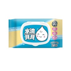 水滴貝貝 超厚 99%純水 無酒精香料螢光劑 寶寶濕紙巾 20抽, 20枚, 1包