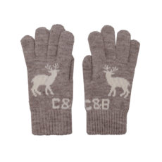 體溫魔術師 女士麋鹿刺繡單層全指手套 針織柔軟保暖親膚 冬季通勤約會百搭款, 褐, 1個