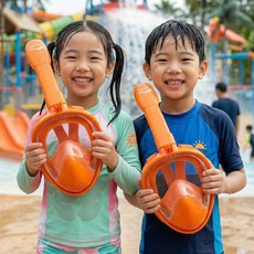 메이스 성인용 아동용 풀페이스 스노쿨링 마스크 KC인증, 오렌지